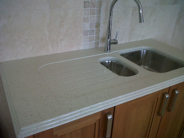 Crystal Reef Quartz Worktop with Triple Pencil Edge Profile 1 2 Recessed Draining Board Wells Granite Marble Ltd
